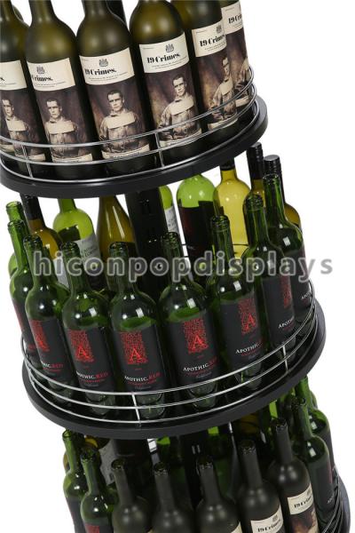 Adjustable Wine Shop Display Fixture 4-Layer Retail Wine Display Tower Round Shape
