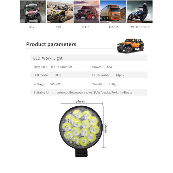 4X4 Offroad Headlight 14SMD 12V-80V Double Color Truck Spotlights