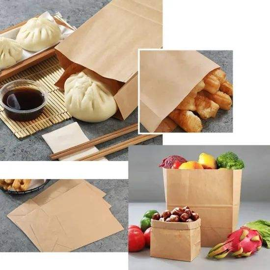 Custom Offset Printed Biodegradable Eco-Friendly Moisture Proof Kraft Square Paper Bag With Handle For Bread Packaging