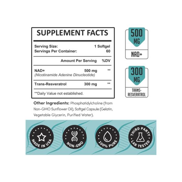 Liposomal Oral NAD+ Supplements Trans Resveratrol 800mg Softgels