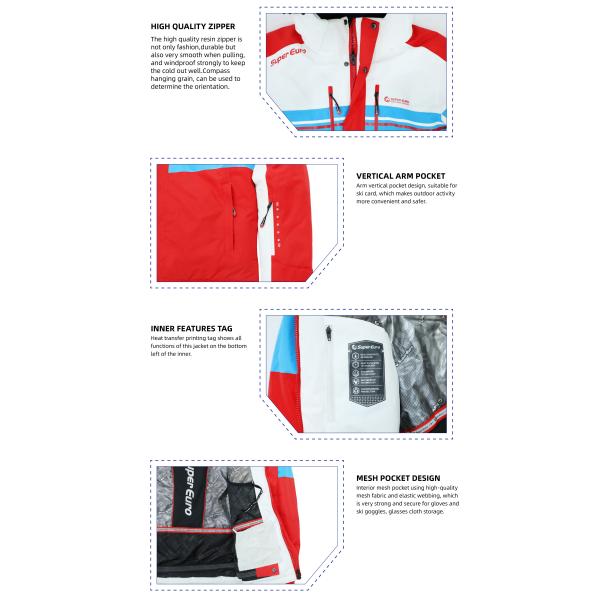 Zip TPU Lamination Gents Skiing Outdoor Sportswear