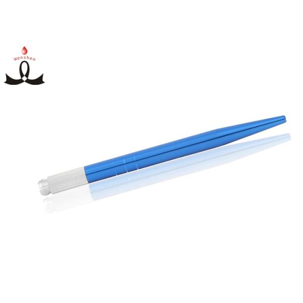 Stainless Steel Light Blue Manual Tattoo Pen Permanent Makeup Hairstroke Hand Tool