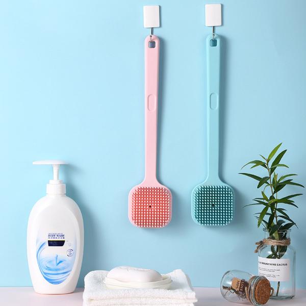 2 em 1 escova de limpeza longa do corpo do banho do silicone do punho para Exfoliating