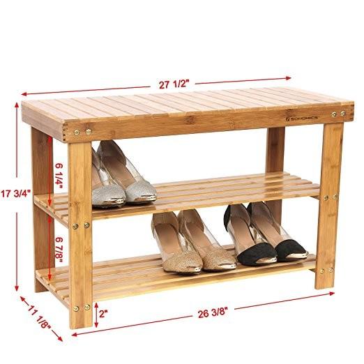 100 % Natural 3 Tier Bamboo Shoe Rack / Stackable Wood Shoe Rack For Living Room