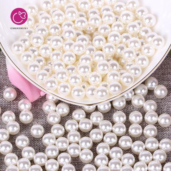 Handmade Loose Bead Imitation Pearl Diy Jewelry Findings Plastic Resin Nail Art Decor a Hole White Beige Bulk Pearls