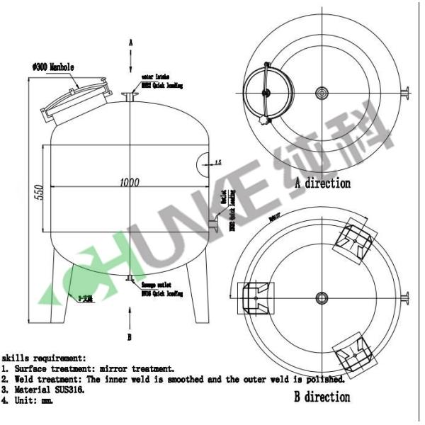 Бак для хранения системы Ро нержавеющей стали СУС304 стерильный для машины водоросли Ро