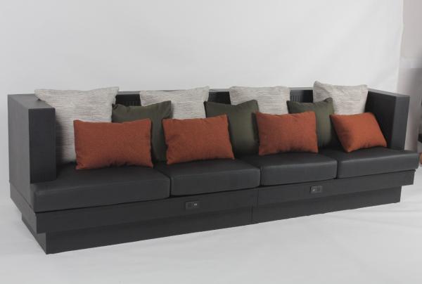 Black Oak Wood Long Banquette Sofa Sheraton Hotel Luxury Design With Pillows