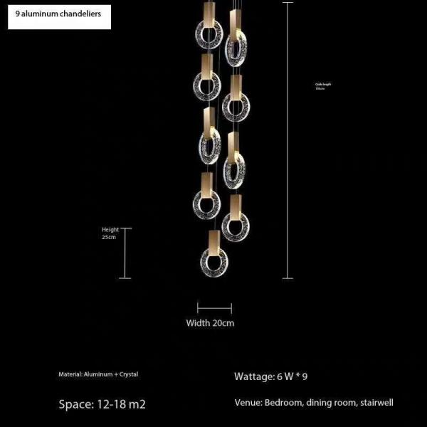 Modern Crystal Ring Chandelier Creative Villa Hotel Restaurant Gold Pendant Light Staircase Chandeliers