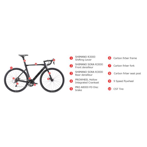56cm Carbon Disc Brake Road Bike , SHIMANO R3000 18 Speed Bicycle
