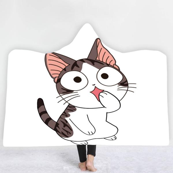 Cartoon cat series children's adult hooded blanket velvet fabric rectangular hand washable