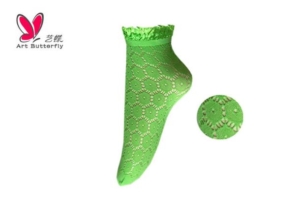 Lace Opening  Women'S Fishnet Ankle Socks With Shiny Floral Lace OEM