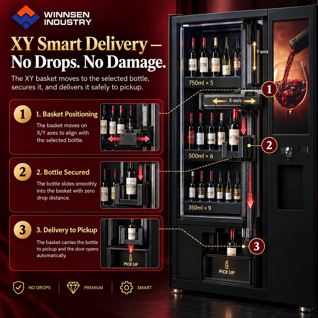 Winnsen Glass Front Display Wine Vending Machine with LED Lighted Shelves Refrigerated Cabinet