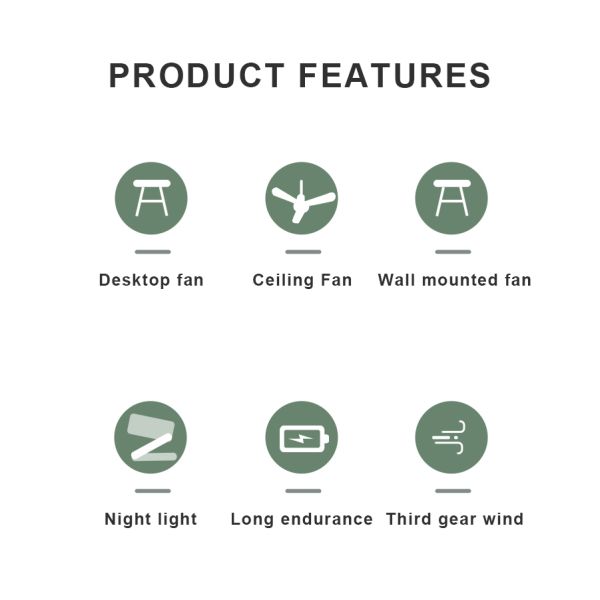 Rechargeable 2000mAh Battery Portable Desk Fan With Hook High Speed Humidify Function