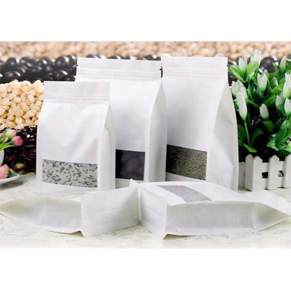 Eight Edge Sealing Flat Bottom Pouch , Food Packaging Kraft Paper Pouch