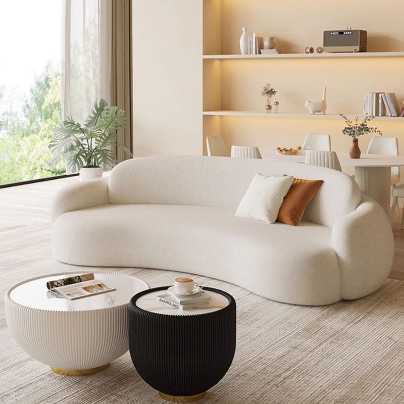 Nordic Style Luxury Three Seater Curved Framed Sofa Fabric Sponge Lazy Sofa Bed Tufted Back Eco-Friendly for Living Room