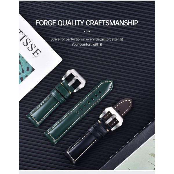 Velcro Smooth Glossy Genuine Leather Watch Straps