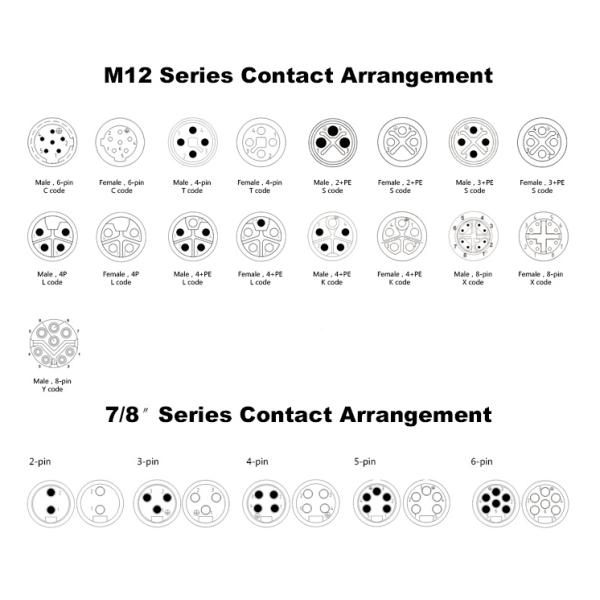 M12 Waterproof Cable Assemblies Male To Female With 4 Pin 8 Pin Connector