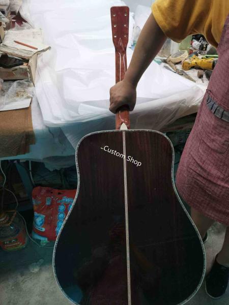Custom AAAA All Solid Wood Round D Type Body Vintage Acoustic Dreadnought Guitar in Yellow