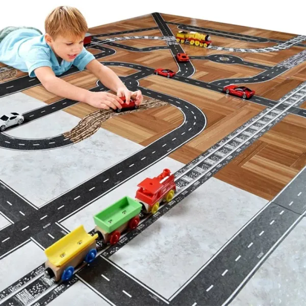Kids Race Car Track Toy Heat-Resistant Paper Quick Sticker Stick to Walls and Flooring for Party or Train Sets