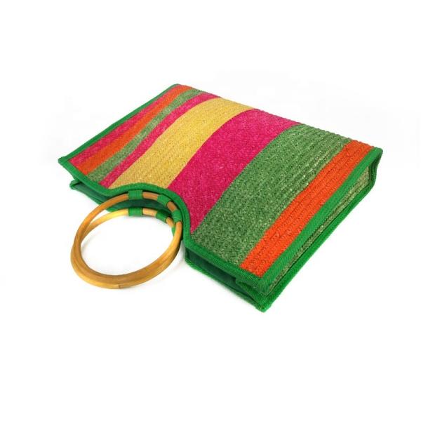Saco colorido por atacado de Handmadebeach do punho de Straw Bag With Round Wood