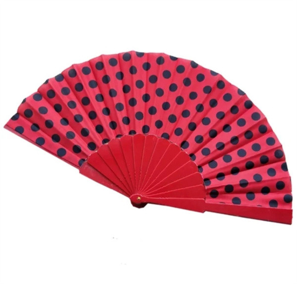 Multicolor Plastic Foldable Hand Fans Customized Logo With Polka Dots Pattern