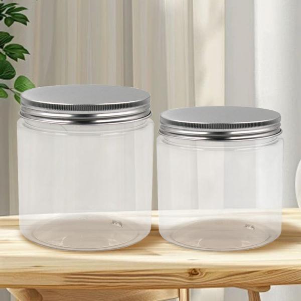 OEM Transparent 500ml 600ml Plastic PET Food Can Hazelnut Chocolate Gum Candy Silver Lids Jar Container for Dry Fruits