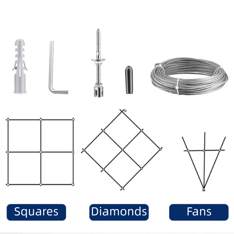Stainless steel cross clamps, vine climbing fasteners, steel wire rope and green wall grid fixing fixtures