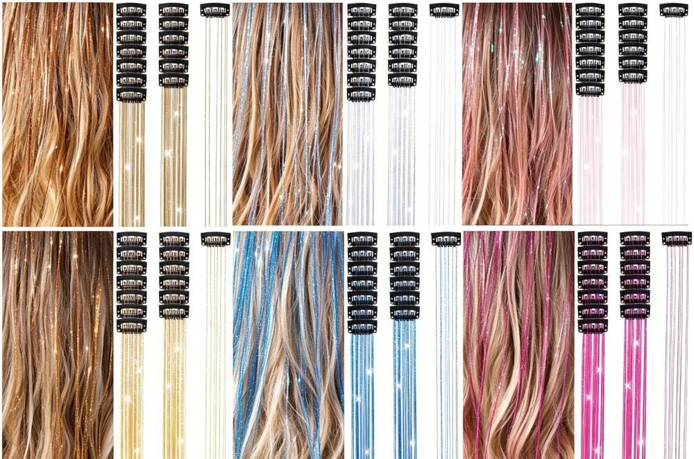 20 Inches Glitter Hair Tinsel Clip in Dreamy Colorful Fairy Hair Tinsel Extensions