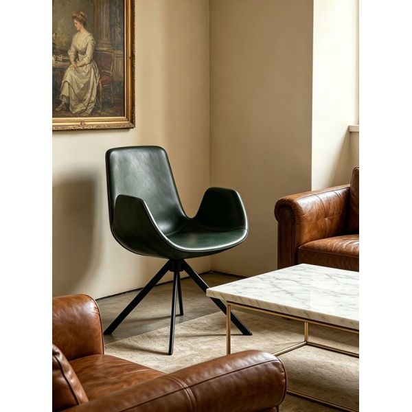 Crazy Horse PU Leather Swivel Lounge Chair Metal Frame For Office Hotel