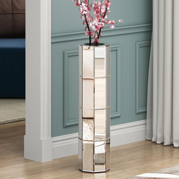 Tall Mirrored Furniture Cylinder Crystal Crushed Diamond Floor Vase
