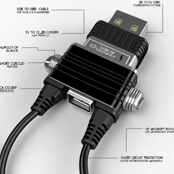 USB to OBD Voltage Booster Cable 5V to 12V Step Up Converter for Vehicle Charging Systems with Short Circuit Protection (Input 5V Output 12V)