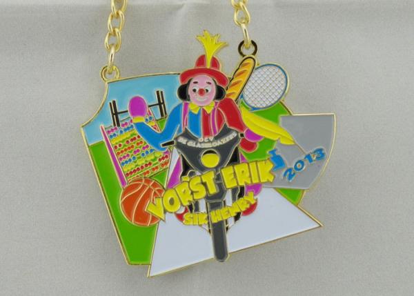 3.5mm Color Clown Logo Personalized Carnival Medal For Kids With Gold Chain