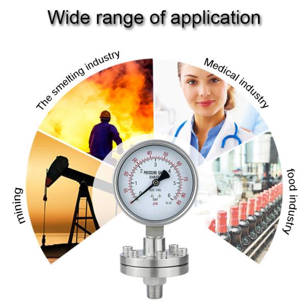 Thread G Connection 304 Stainless Steel Diaphragm Pressure Gauges for Hydraulic System