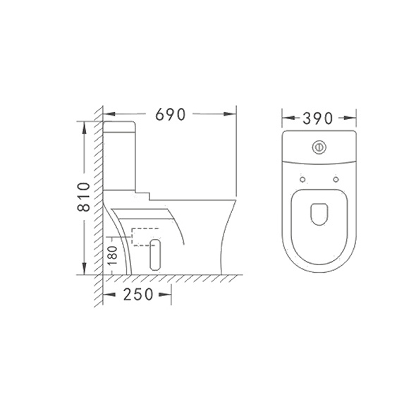 Two Piece Bathroom Water Closet Washdown S Trap Toilet Bowl 390x690x810mm Orin ORE5095