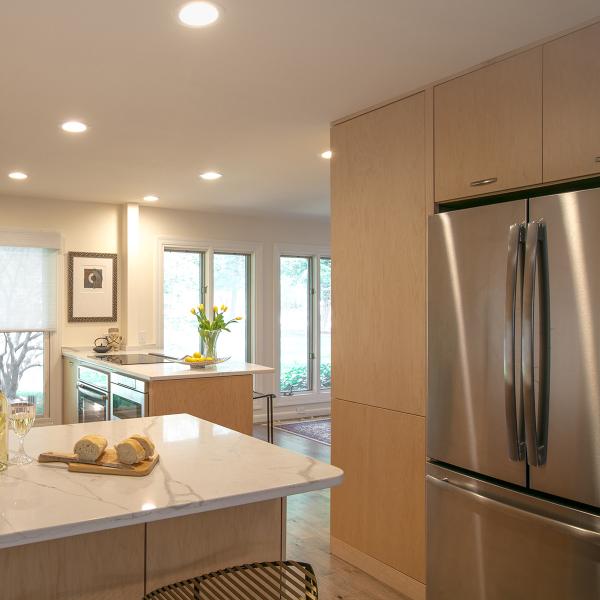 Beige Melamine Kitchen Cabinet Complete Full Set 20mm Thick White Quartz Stone