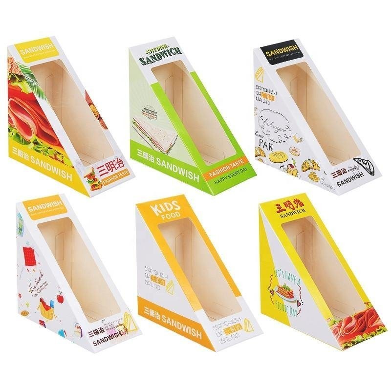 OEM Triangular Transparent Window Breakfast Bread Dessert Packaging Sandwich Paper Box