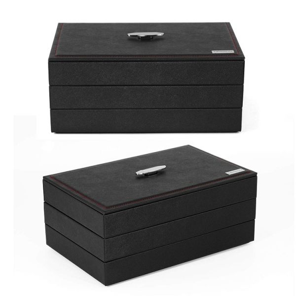 Black Color 24 Slot PU Leather Jewelry Boxes Stackable Necklace Display Trays Handmade