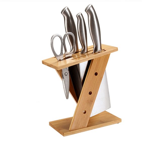 Natural Wood Bamboo Display Unit Kitchen Knife Holder Organizer Multi Use