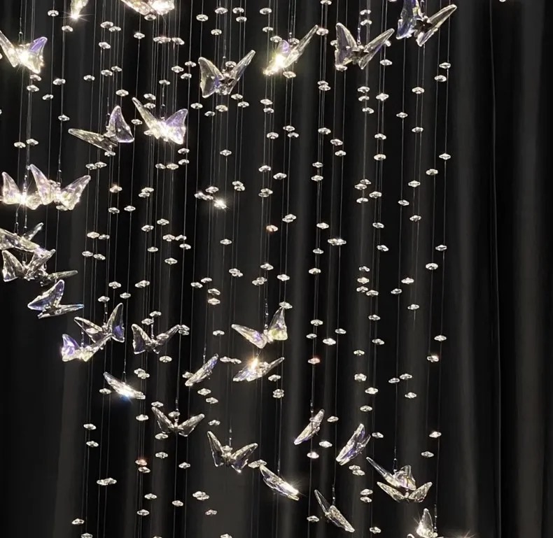 Butterfly Crystal Chandelier Living Room Crystal Staircase Pendant Light Indoor Large LED Lights(WH-NC-165)