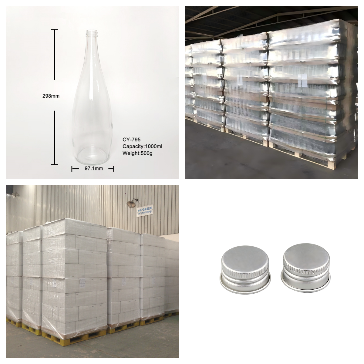 1000ml Flint Clear Glass Beverage Bottles Screw Top 500g CY-795