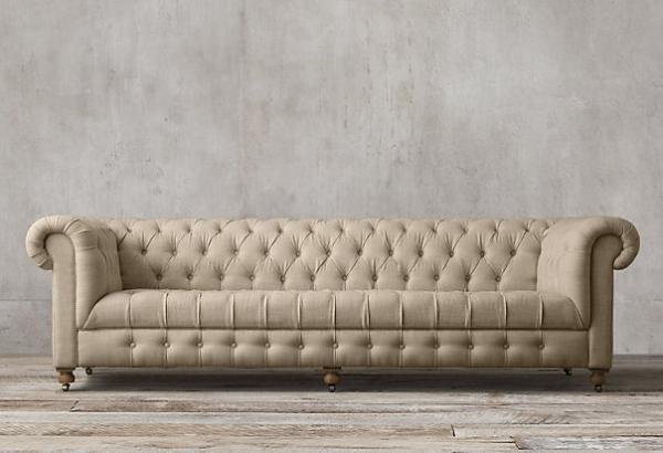 Occasional french vintage long back wing sofa event old-fashioned sofa furniture upholstered button sofa