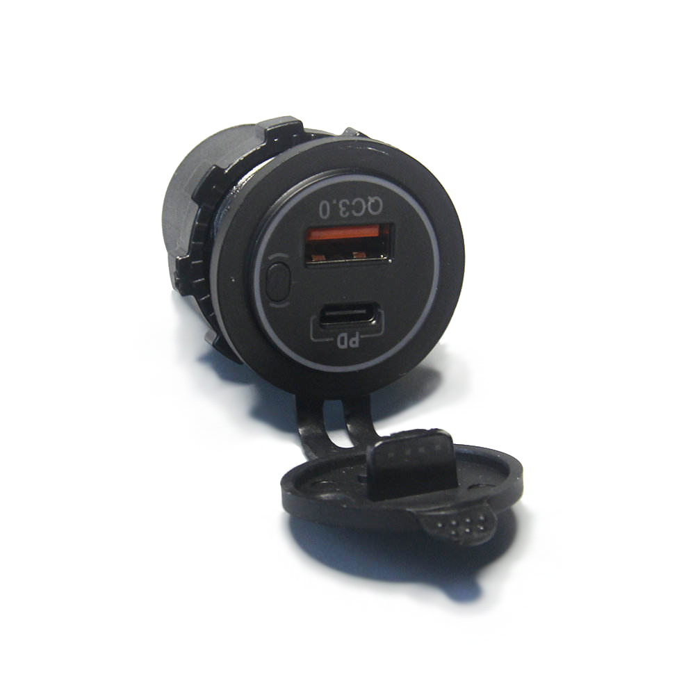 12V 24V Dual USB‑C Car Charger Socket, QC 3.0 PD Fast Charging Port with LED Light, for Cars, Trucks and Boats