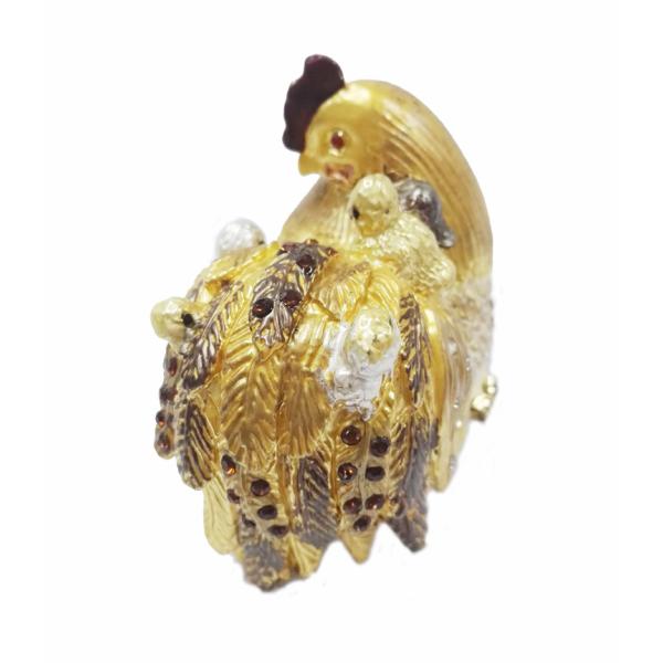 Fashion wholesale hen jewelry box metal pewter hen trinket box