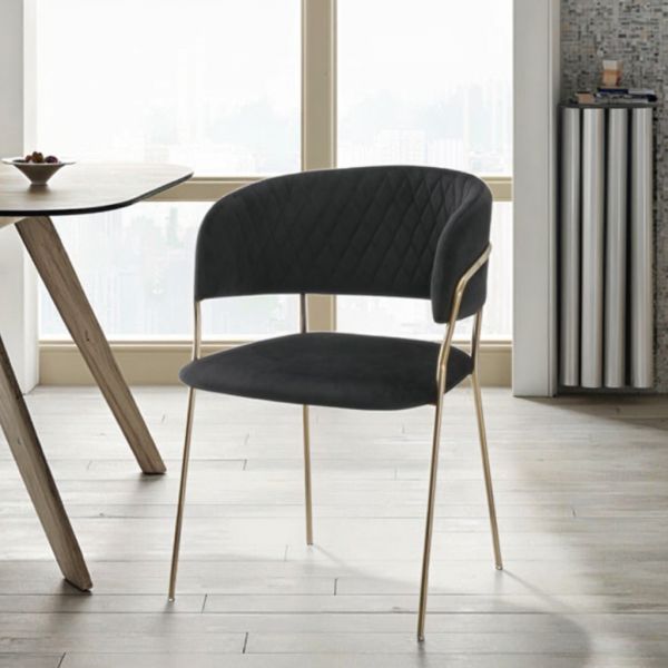 Nordic Style Velvet Dining Chair Golden Metal Legs Eco-Friendly Home Bar Hotel Upholstered Accent Chair Office Reception