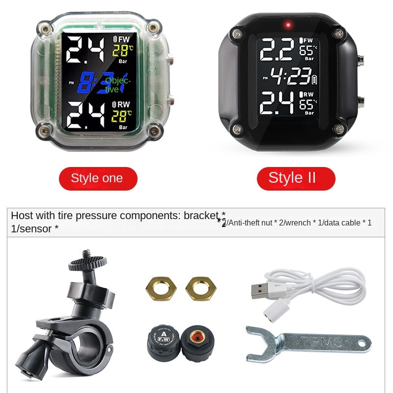 Motorcycle TPMS 12V Universal Fit Tire Pressure Monitoring System Solar Powered Display External Sensors