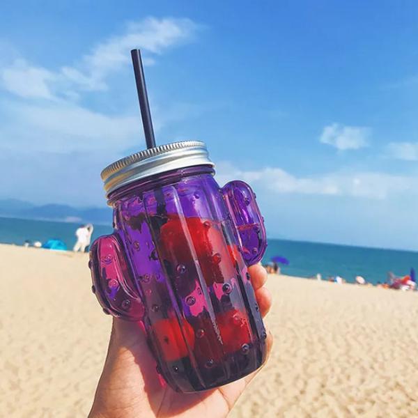 Household Glass Cactus Water Cup Summer Juice Cup With Straw 400ml