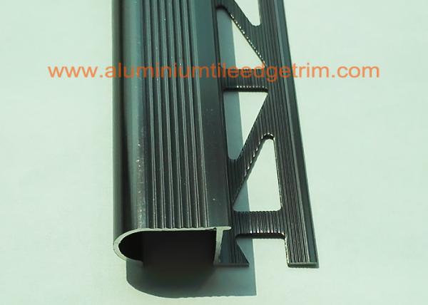 Anodized Black Metal Stair Nosing For Tile With Curved Edge Long Lifespan