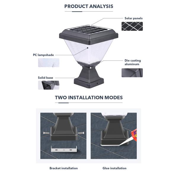 Lámpara solar del pilar de la prenda impermeable Ip65 para la decoración al aire libre del jardín