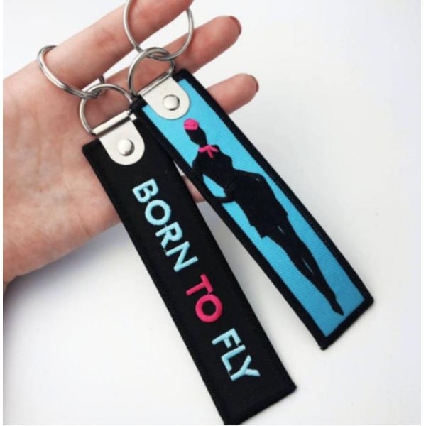 Personalised Name Embroidered Keyring Woven Fabric Strap Damask Material