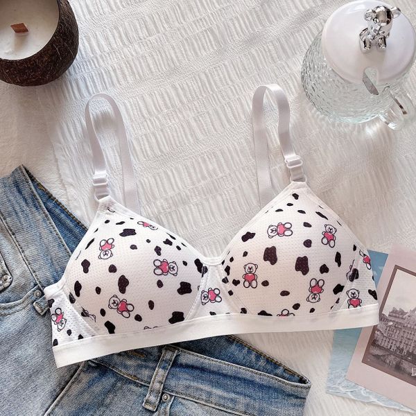 Sweet Cartoon Bear Triangle Cup Underwear for Women With Small Breast Gathered High School Students for Small Breast Slim Girls